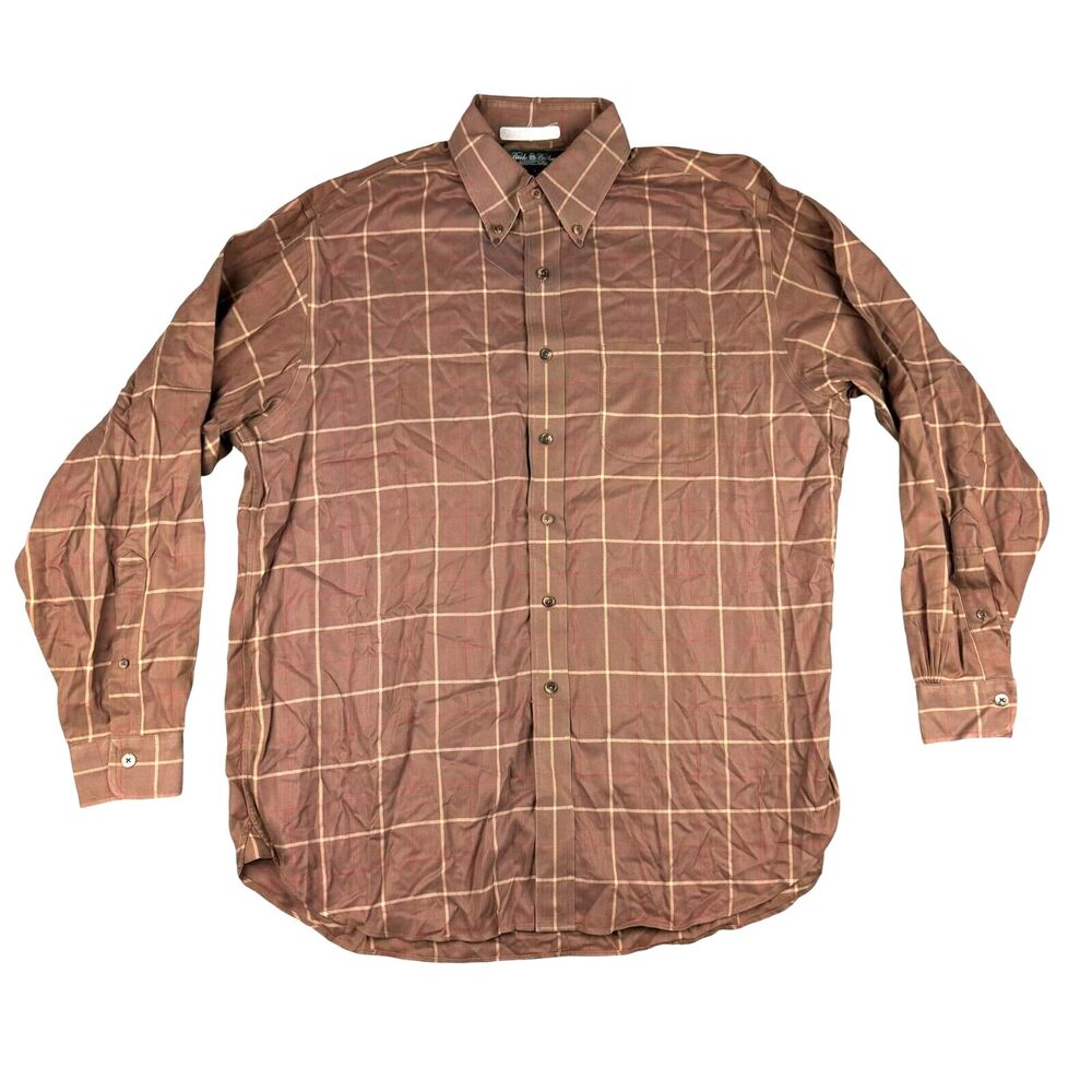 Brooks Brothers Shirt Men's Large Brown Plaid Country ClubButton Up Long Sleeve